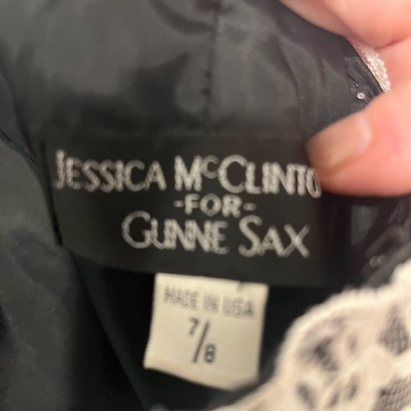 Gunne Sax Jessica McClintock formal black with white lace dress 7/8 vintage - Picture 3 of 11